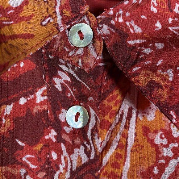 Soft Surroundings Top Plus 2X Cheyla Tunic Red Paisley Crinkle Chiffon Button Up - Picture 5 of 12